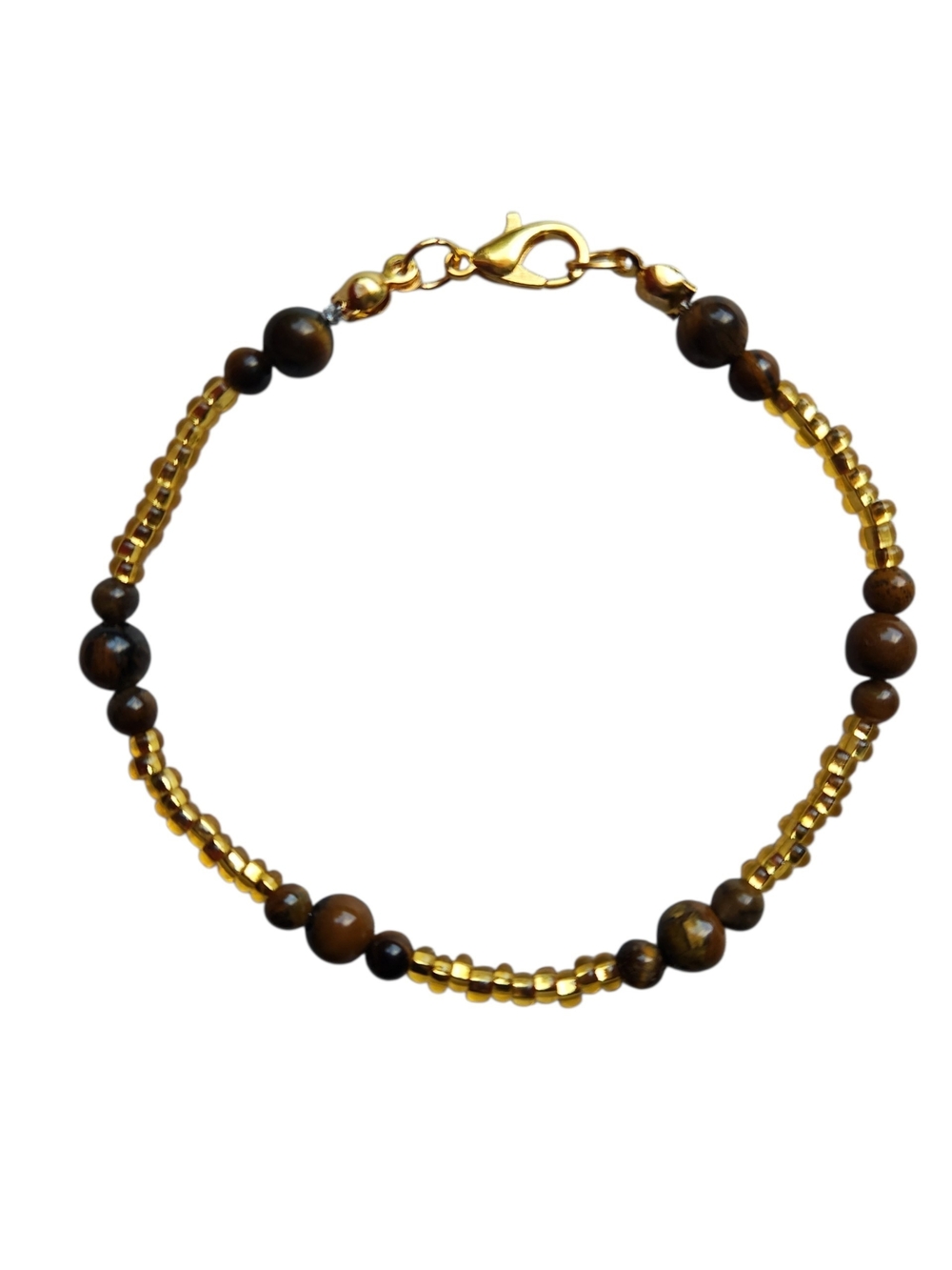 Tigers Eye & Gold Czech Beaded Women's Bracelet